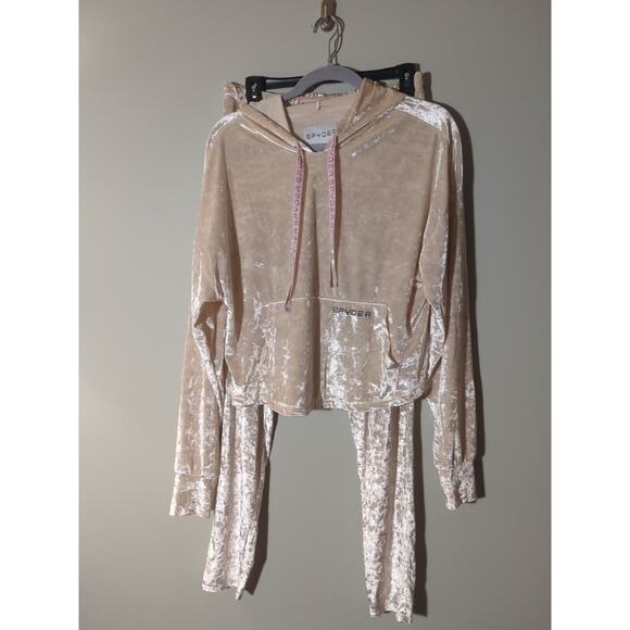 Spyder Pajamas Loungewear Ivory Velour Shiny L Women’s Comfy - Picture 1 of 9